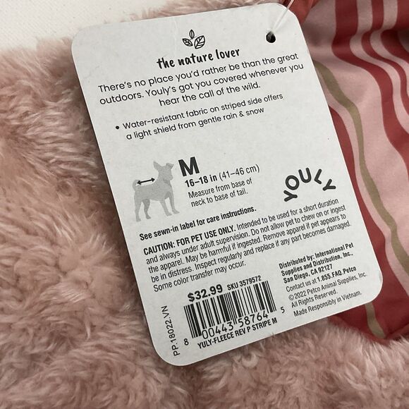 YOULY Size M ( 16"-18") Pink Striped Reversible Cozy Puffer Vest Dog Jacket NWT - Picture 6 of 6